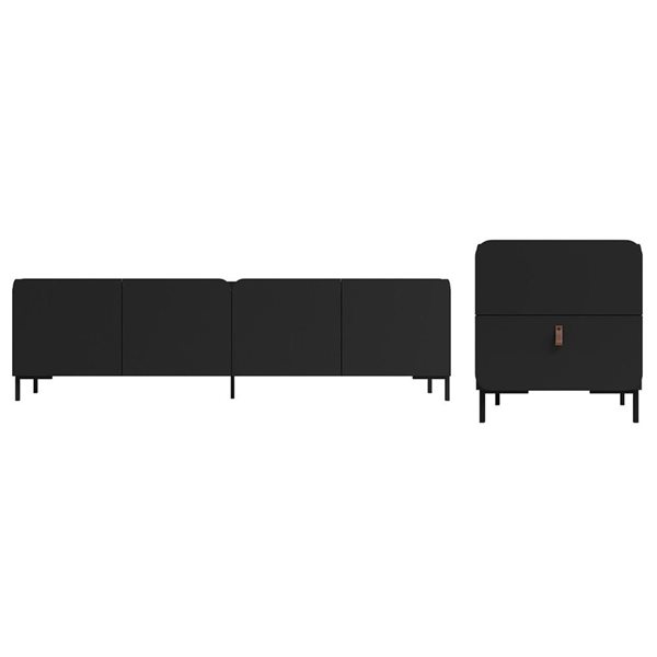 Manhattan Comfort Bogardus Black Transitional 2-Piece TV Stand Living Room Set with Accent Cabinet