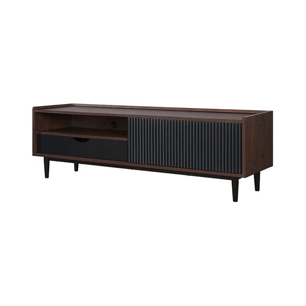 Manhattan Comfort Duane 59.25-in Dark Brown and Black Modern Ribbed TV Stand