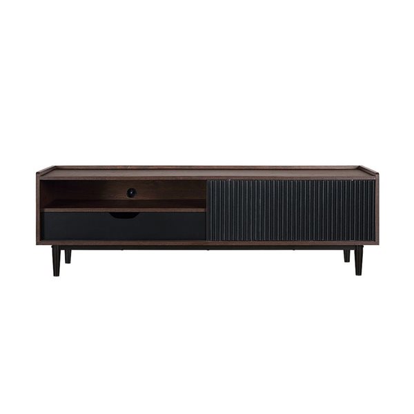 Manhattan Comfort Duane 59.25-in Dark Brown and Black Modern Ribbed TV Stand