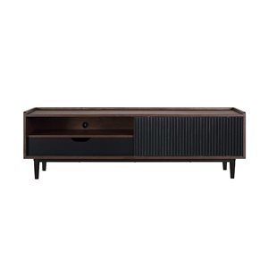 Manhattan Comfort Duane 59.25-in Dark Brown and Black Modern Ribbed TV Stand