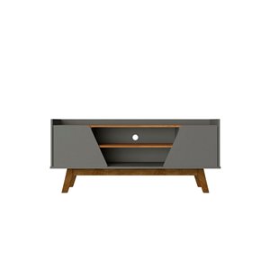 Manhattan Comfort Marcus 53.14-in Grey and Nature Mid-Century Modern TV Stand with Solid Wood Legs