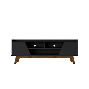 Meuble TV moderne du milieu du siècle 62,99 po Marcus Mahanttan Comfort à pieds en bois massif noir mat