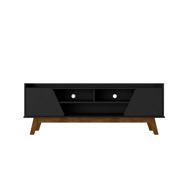 Manhattan Comfort Marcus 62.99-in Matte Black Mid-Century Modern TV Stand with Solid Wood Legs