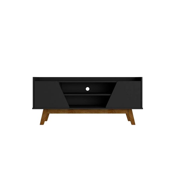 Manhattan Comfort Marcus 53.14-in Matte Black Mid-Century Modern TV Stand with Solid Wood Legs