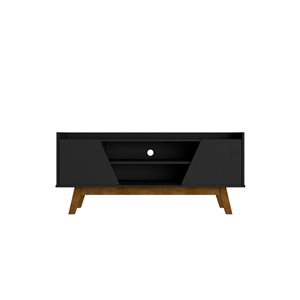 Manhattan Comfort Marcus 53.14-in Matte Black Mid-Century Modern TV Stand with Solid Wood Legs