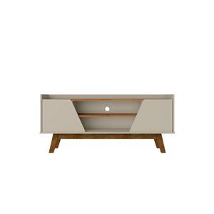 Meuble TV moderne du milieu du siècle 53,14 po Marcus Mahanttan Comfort à pieds en bois massif grège et naturel