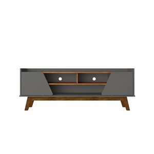 Meuble TV moderne du milieu du siècle 62,99 po Marcus Mahanttan Comfort à pieds en bois massif gris et naturel