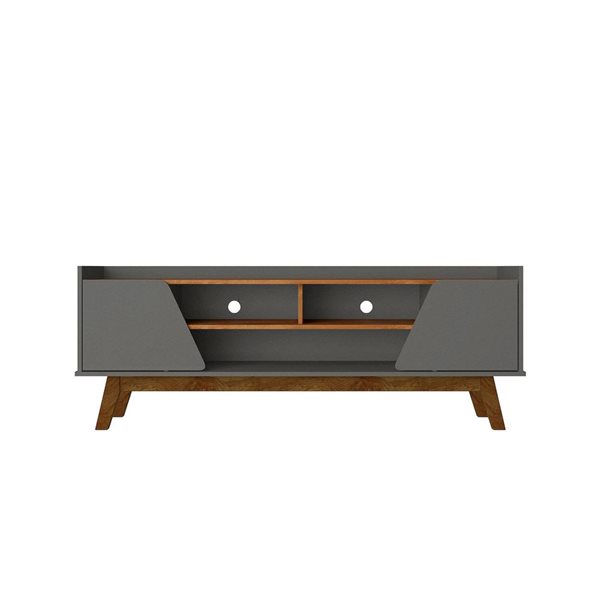 Manhattan Comfort Mid-Century Modern Marcus 62.99 TV Stand with Solid Wood Legs in Grey and Nature Manhattan Comfort Mid-Century Modern Marcus 62.99 TV Stand with Solid Wood Legs in Grey and Nature