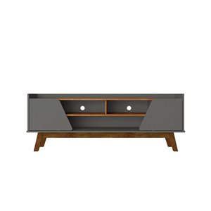 Manhattan Comfort Marcus 62.99-in Grey and Nature Mid-Century Modern TV Stand with Solid Wood Legs