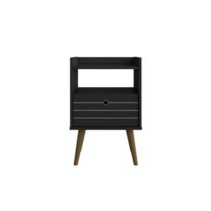 Manhattan Comfort Bogart Black and Nature Mid-Century Modern Nightstand