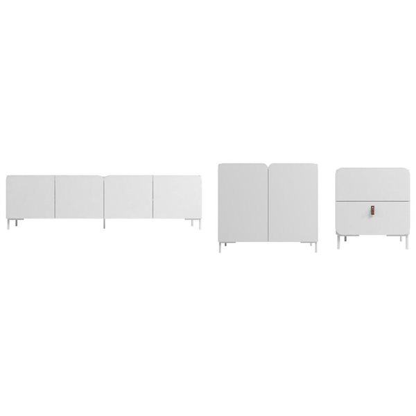 Mobilier salon 3 pcs Bogardus Manhattan Comfort moderne milieu du siècle blanc, meuble TV et armoire et table d'appoint