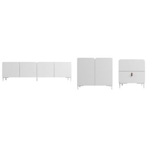 Mobilier salon 3 pcs Bogardus Manhattan Comfort moderne milieu du siècle blanc, meuble TV et armoire et table d'appoint