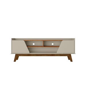 Meuble TV moderne du milieu du siècle 62,99 po Marcus Mahanttan Comfort à pieds en bois massif grège et naturel