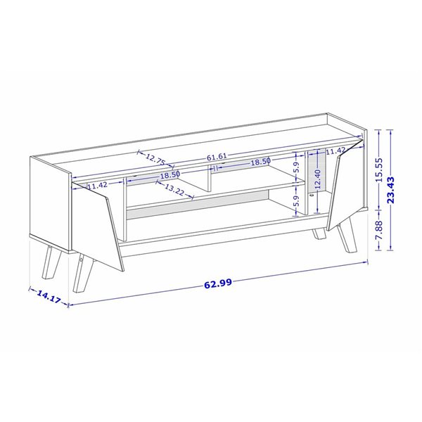 Manhattan Comfort Marcus 62.99-in Rustic Brown Mid-Century Modern TV Stand with Solid Wood Legs