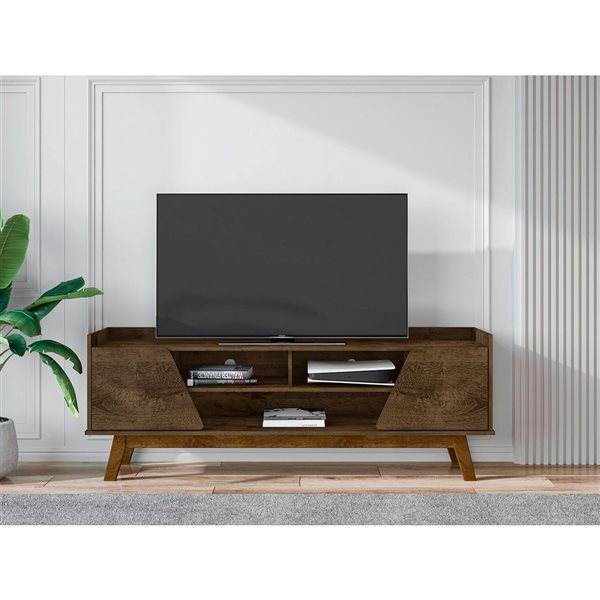 Manhattan Comfort Marcus 62.99-in Rustic Brown Mid-Century Modern TV Stand with Solid Wood Legs