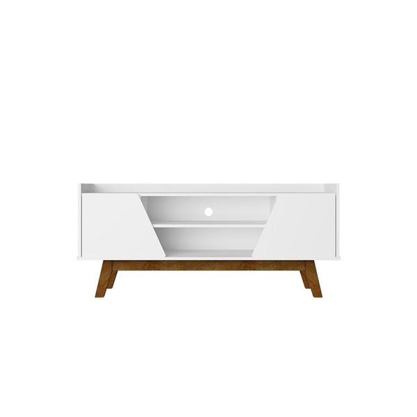 Manhattan Comfort Marcus 53.14-in White Mid-Century Modern TV Stand with Solid Wood Legs