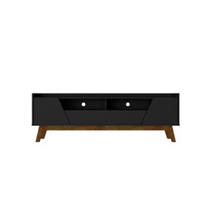 Manhattan Comfort Marcus 70.86-in Matte Black Mid-Century Modern TV Stand with Solid Wood Legs