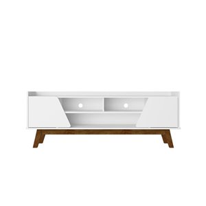 Manhattan Comfort Marcus 62.99-in White Mid-Century Modern TV Stand with Solid Wood Legs