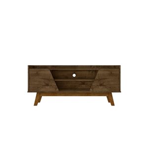 Meuble TV moderne du milieu du siècle 53,14 po Marcus Manhattan Comfort brun rustique - pieds en bois massif