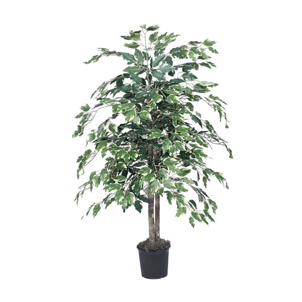 Vickerman 4-ft Artificial Variegated Ficus Bush in Black Plastic Pot