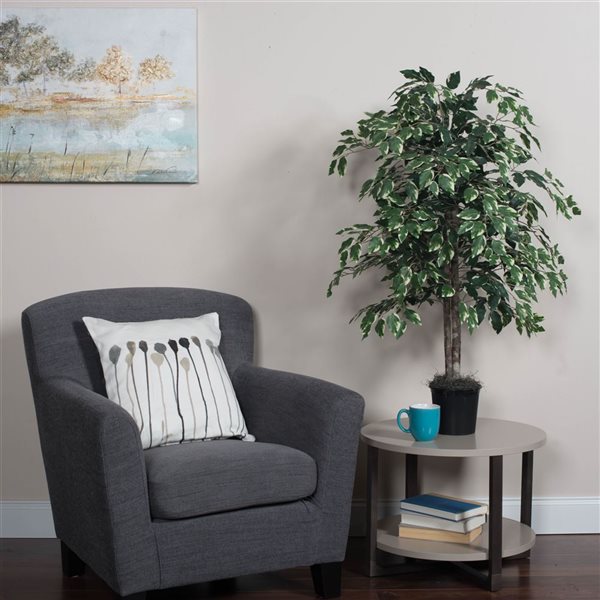 Vickerman 4-ft Artificial Variegated Ficus Bush in Black Plastic Pot