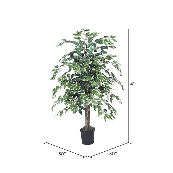 Vickerman 4-ft Artificial Variegated Ficus Bush in Black Plastic Pot