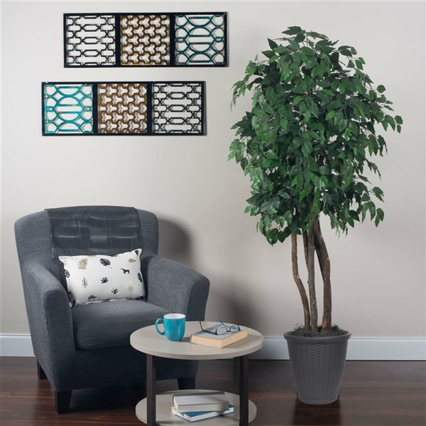 Vickerman 6-ft Artificial Ficus Executive Tree in Gray Round Plastic Container