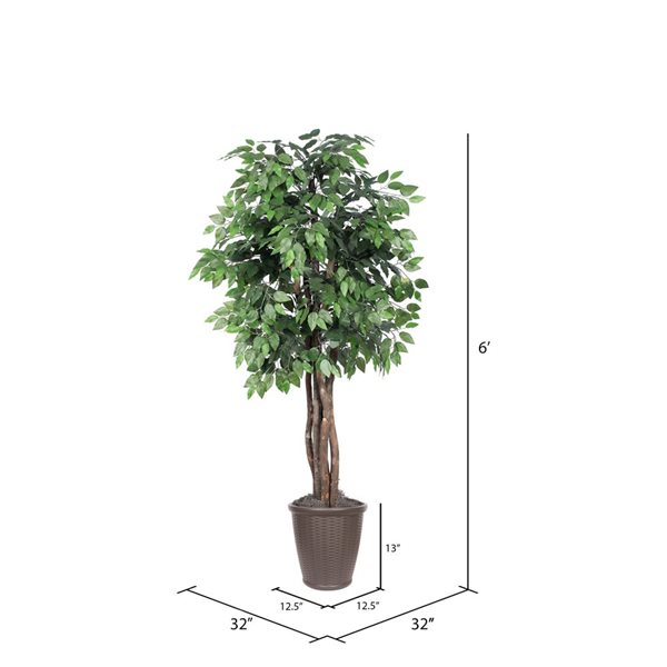 Vickerman 6-ft Artificial Ficus Executive Tree in Brown Round Plastic Container