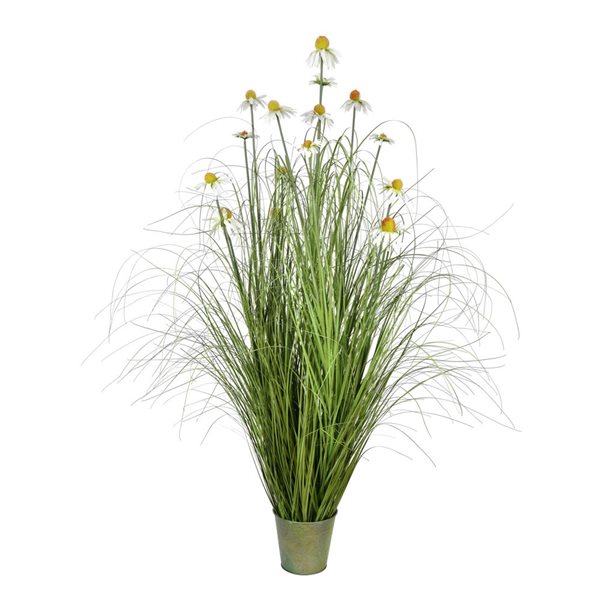 Vickerman 60-in Artificial Potted Green Grass and Daisies