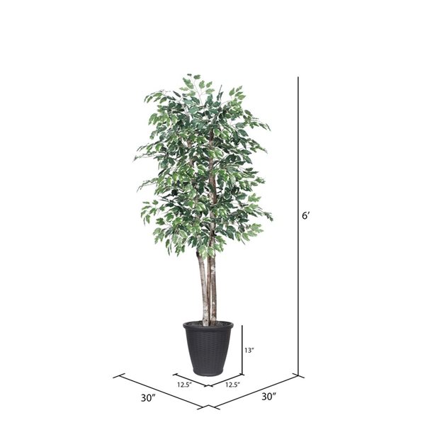 Vickerman Ft Artificial Variegated Ficus Deluxe Tree In Gray Round Plastic Container Tdx