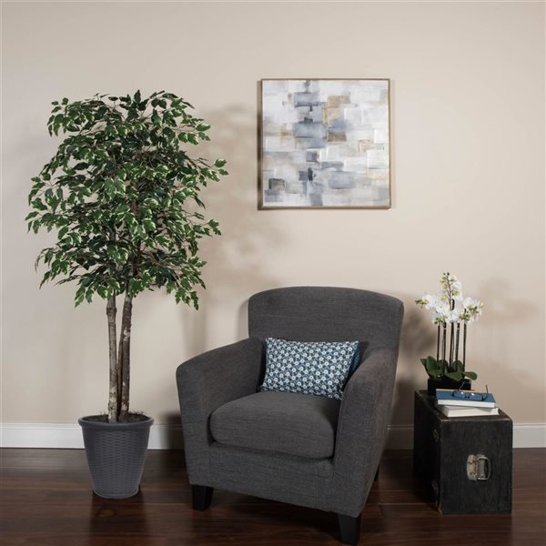 Vickerman 6-ft Artificial Variegated Ficus Deluxe Tree in Gray Round Plastic Container