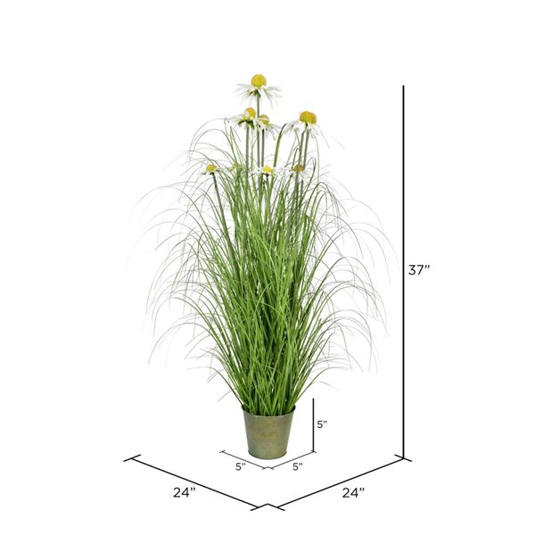 Vickerman 37-in Artificial Potted Green Grass and Daisies