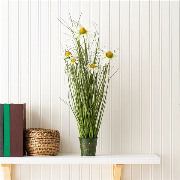 Vickerman 37-in Artificial Potted Green Grass and Daisies