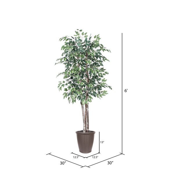 Vickerman Ft Artificial Variegated Ficus Deluxe Tree In Brown Round Plastic Container Tdx