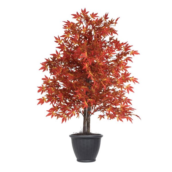 Vickerman 4-ft Artificial Orange Maple Bush in Gray Round Plastic Container