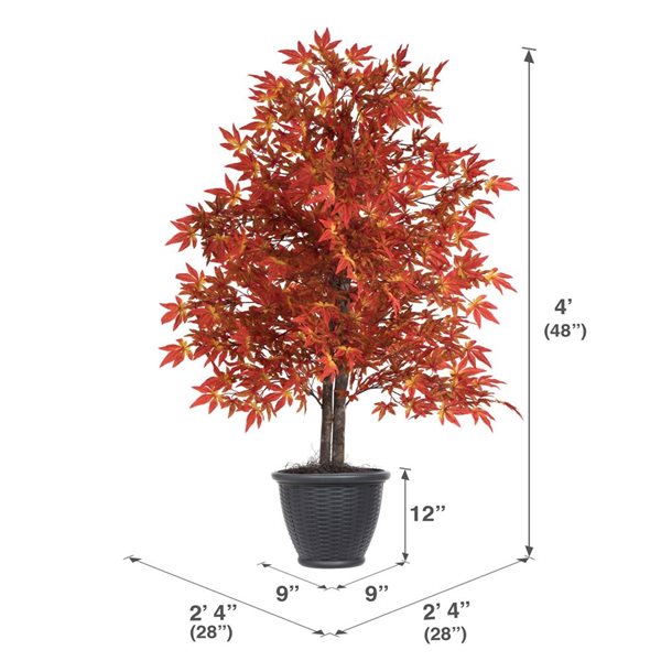 Vickerman 4-ft Artificial Orange Maple Bush in Gray Round Plastic Container