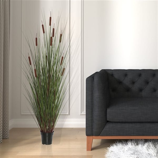Vickerman 60-in Artificial Potted Green Straight Grass and Cattails