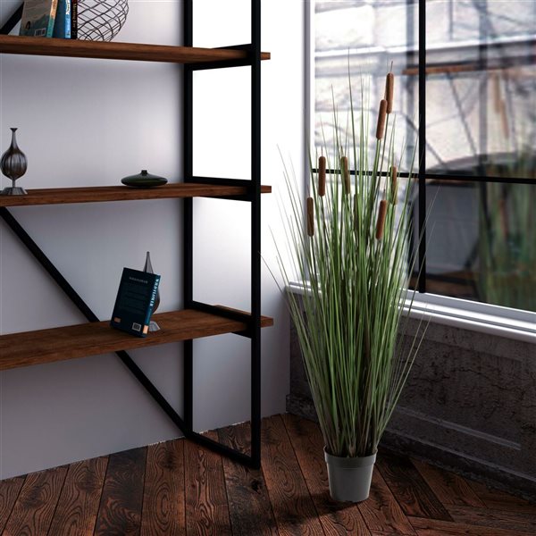 Vickerman 48-in Artificial Potted Green Straight Grass and Cattails