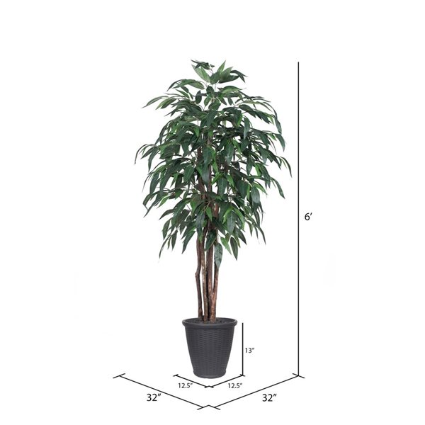 Vickerman 6-ft Artificial Mango Executive Tree with Gray Round Plastic Container