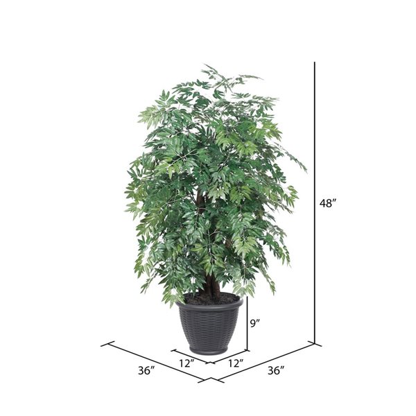 Vickerman 4-ft Artificial Ming Aralia Extra Full Bush with Gray Round Plastic Container