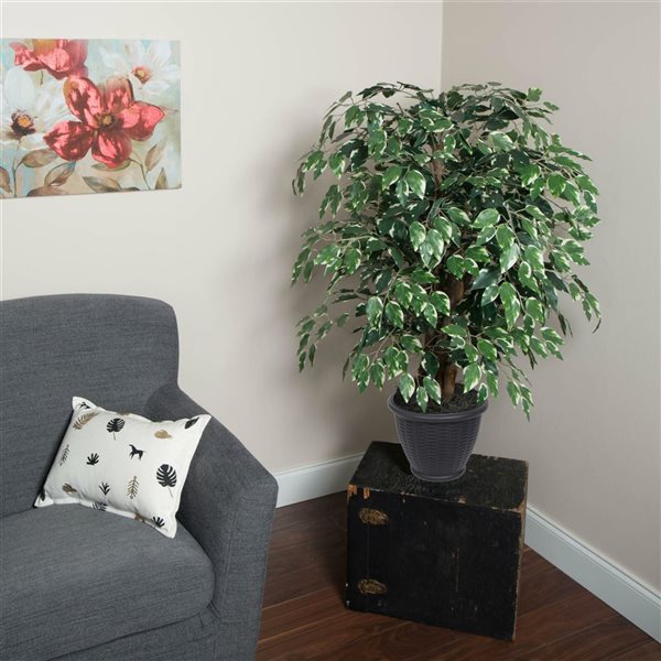 Vickerman 4-ft Artificial Variegated Ficus Extra Full Bush with Gray Round Plastic Container