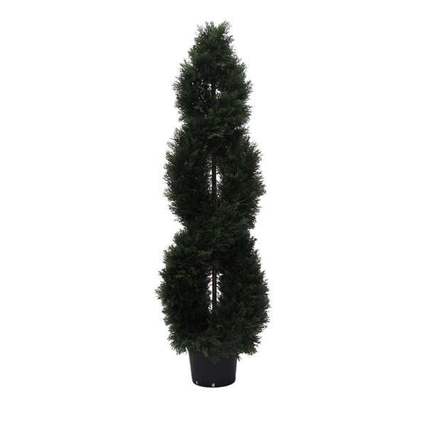 Vickerman 5-ft Artificial Green Cedar Double Spiral Topiary with Black Plastic Pot