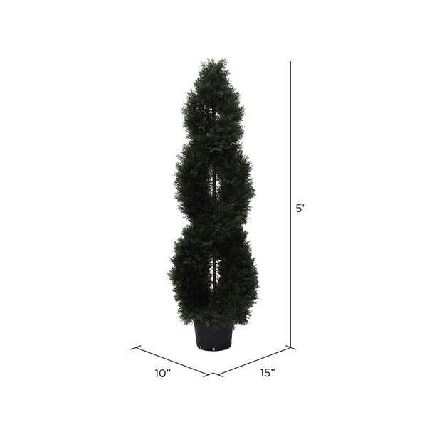 Vickerman 5-ft Artificial Green Cedar Double Spiral Topiary with Black Plastic Pot