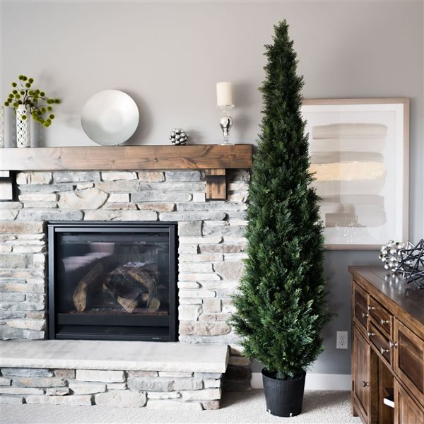 Vickerman 7-ft Artificial Potted Green Cedar Tree