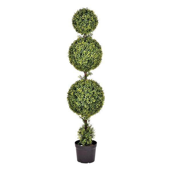 Vickerman 5-ft Artificial Potted Triple Ball Green Boxwood Topiary