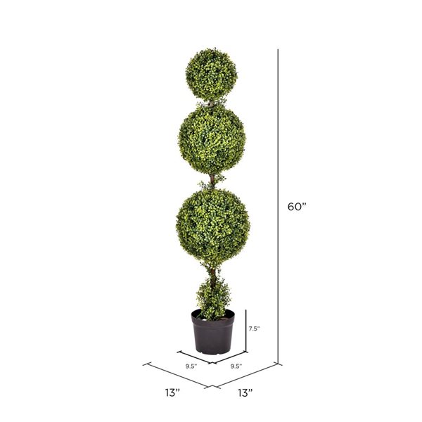 Vickerman 5-ft Artificial Potted Triple Ball Green Boxwood Topiary