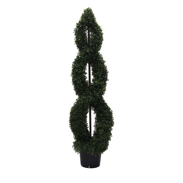 Vickerman 5-ft Artificial Green Boxwood Double Spiral Topiary with Black Plastic Pot