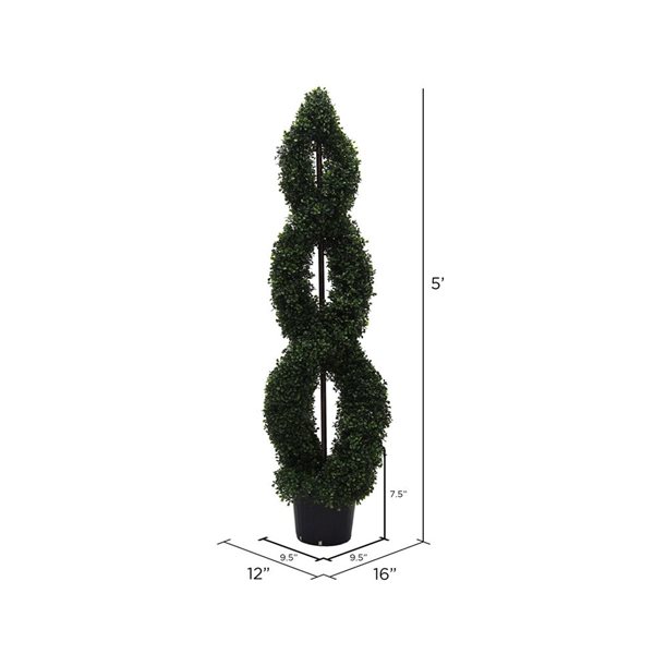 Vickerman 5-ft Artificial Green Boxwood Double Spiral Topiary with Black Plastic Pot