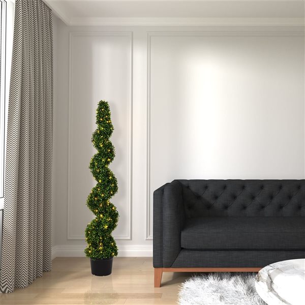 Vickerman 5-ft Artificial Potted Green Boxwood Spiral Tree