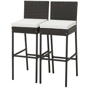 Costway 2-Piece Mix Brown Patio Wicker Barstools with Off White Cushions